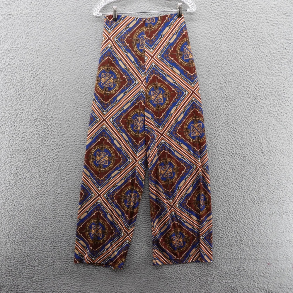 Zara Wide Leg Pull On Palazzo Pants Size Small Brown Blue Womens Tile Print